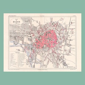 Plan Ancien de Dijon (1884) – Carte Historique Côte d'Or – Gravure V.A. Malte-Brun (37x28cm) – Antique Map of Dijon (1884)