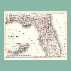 Antieke kaart van Florida (1896) / Originele gravure / Authentiek stuk / 31,75 cm x 25,4 cm