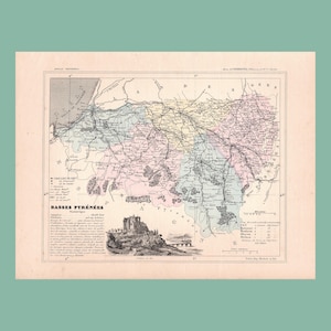 Carte ancienne des Pyrénées-Atlantiques (1896) / F. de la Brugère