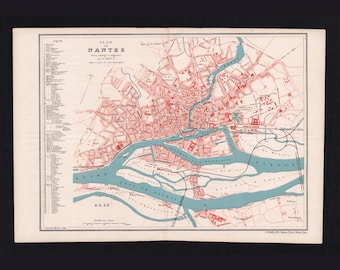 1896 Antique Lille Map France Original Steel Engraving F. de la Brugère - Vintage French City Plan Wall Art