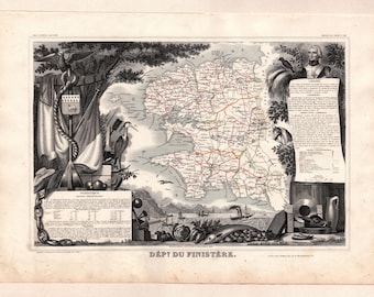 Old map of the Aube – V. Levasseur (1851) – Illustrated National Atlas – 19th-century engraving – Troyes, Bar-sur-Aube, Nogent-sur-Seine