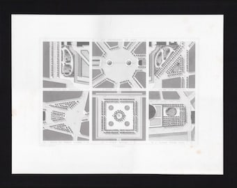 Antique Paris Print 1867 by Adolphe Alphand – Concorde, Place des Vosges & Invalides – Original Steel Engraving