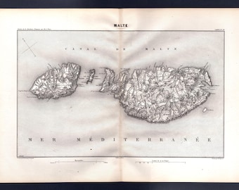 Antique Map of Malta – Island of Malta – Mediterranean – Decorative 19th Century Map – 1865