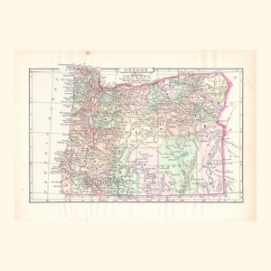 Antique Map of Oregon (1896 Vintage Steel Engraving) / Ancienne carte de l'Oregon (1896)