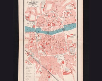 Antique Map Angers 1896 City Plan by de la Brugere – Original 19th Century Steel Engraving Demoget