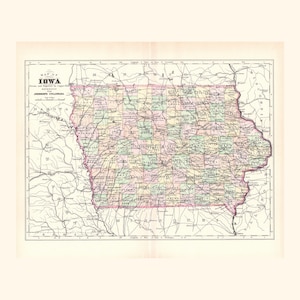 Antique Map of Iowa (1896 Vintage Steel Engraving) / Ancienne carte de l'Iowa (1896)