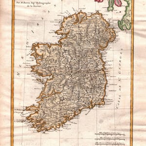 Carte ancienne de l’Irlande (1787) – Gravure originale – Bonne & Desmarest - 42 cm x 31 cm