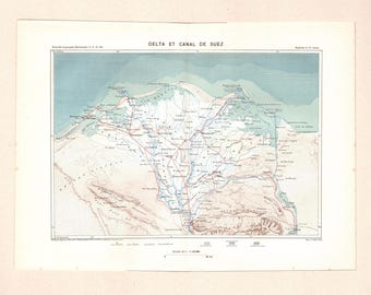 Antique Map – Suez Canal & Nile Delta – Élisée Reclus – 19th C Original Engraving – Egypt
