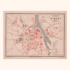 Ancien plan d'Albi (1880) / Carte ancienne authentique / 31 cm x 23,2 cm