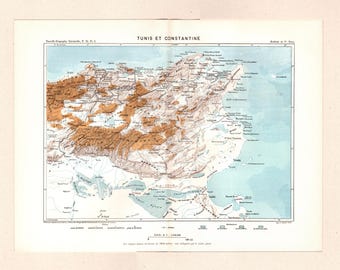 Antique Map Constantine & Tunis – Élisée Reclus – 19th C Engraving – Eastern Maghreb