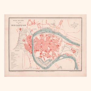 Ancien plan de Besançon (1880) / Pièce authentique