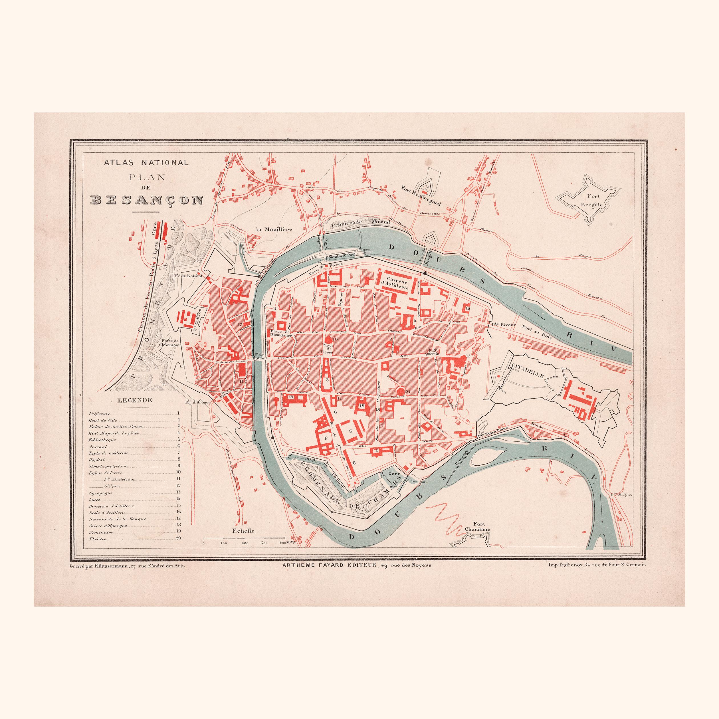 Antique Map of Besançon (1880) – Steel Engraving – Historic City Plan - Etsy, image size:2520x2520