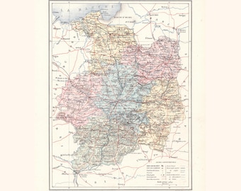 Old map of Ille-et-Vilaine – Joanne 1870 – Original 19th-century engraving – Rennes, Saint-Malo, Fougères, Redon