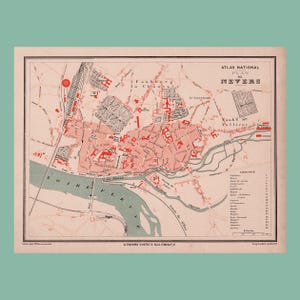 Ancien plan de Nevers (1880) / Pièce authentique / 31 cm x 23,2 cm
