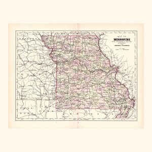 Antique Map of Missouri (1896 Vintage Steel Engraving) / Ancienne carte du Missouri (1896)