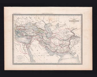 1846 Alexander the Great Map Malte-Brun – Original Antique Greece Persia India Print