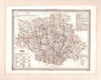Old map of Gers – Dufour & Duvotenay (1843) – 19th-century steel engraving with added highlights – Auch, Condom, Mirande