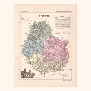 Carte ancienne de la Côte d'Or (1896) / F. de la Brugère