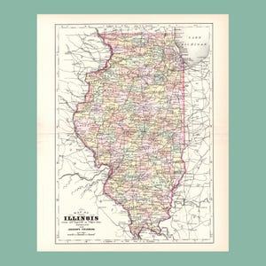 Antique Map of Illinois (1896 Vintage Steel Engraving) / Ancienne carte de l'Illinois (1896)