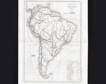 c. 1860 South America Antique Map Dussieux – Original French Steel Engraving Print