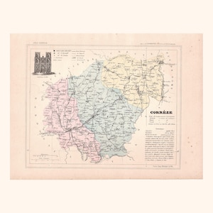 Carte ancienne de la Corrèze (1896) / F. de la Brugère