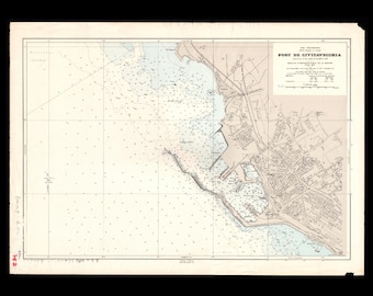 Vintage Nautical Chart of Civitavecchia Harbor 1964 – Rome, Italy – French Naval Hydrographic Service