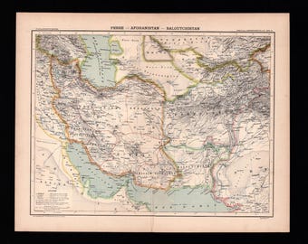 1899 Persia Antique Map Schrader – Original Hachette Print Iran Afghanistan