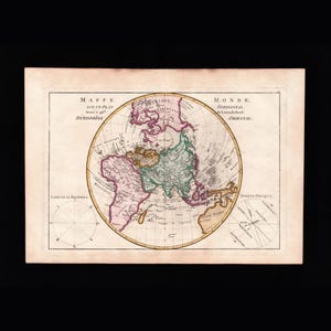 Mappemonde ancienne 1787 – Planisphère Bonne Desmarest – Gravure cuivre XVIIIe 42x30 cm