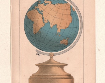 19th Century Scientific Engraving – “Terrestrial Globe” – Cosmography Atlas (1880)