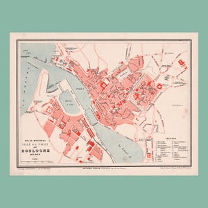 Ancien plan de Boulogne-sur-Mer (1880) / Carte ancienne authentique / 31 cm x 23,2 cm
