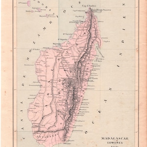 Carte Ancienne de Madagascar (1896) – Gravure sur Acier | Antique Map Madagascar 1896