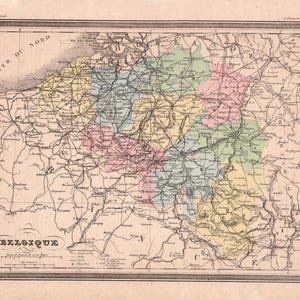 Carte Ancienne de la Belgique (1877) – Gravure sur Acier | Antique Map Belgium 1877
