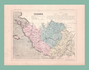 Old map of Vendée (1896) – Engraving by F. de La Brugère, National Atlas