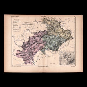 Carte ancienne des Hautes-Alpes – V.A. Malte-Brun 1882 – Gravure décorative 19e siècle – Gap, Briançon, Embrun, Guillestre