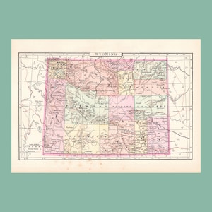 Antique Map of Wyoming (1896 Vintage Steel Engraving) / Ancienne carte du Wyoming (1896)