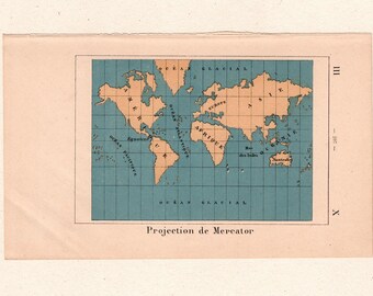 19th Century Scientific Engraving – “Mercator Projection” – World Map – Cosmography Atlas (1880)
