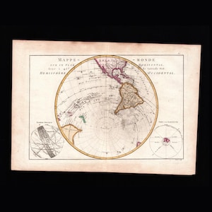 Antike Weltkarte von 1787, Südhalbkugel – Bonne Desmarest, Amerika, Pazifik, 42 x 30 cm