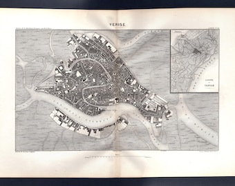Antique Plan of Venice – City of Venice – Decorative City Map – Italy – 1865