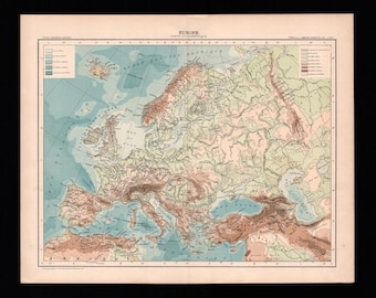 1899 Europe Relief Antique Map Schrader – Original Hachette Topographic Print