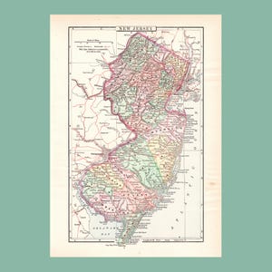Antique Map of New Jersey (1896 Vintage Steel Engraving) / Ancienne carte du New Jersey (1896)