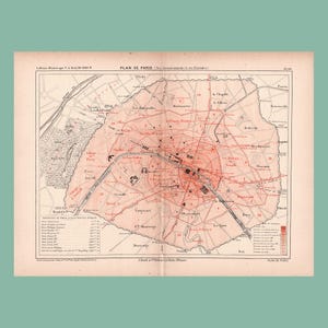 Ancien plan de Paris et de ses aggrandissements (1897) / Carte ancienne authentique / 38,7 cm x 27,8 cm