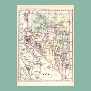 Antique Map of Nevada (1896 Vintage Steel Engraving) / Ancienne carte du Nevada (1896)