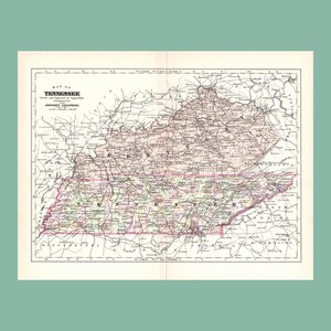 Antique Map of Tennessee (1896 Vintage Steel Engraving) / Ancienne carte du Tennessee (1896)