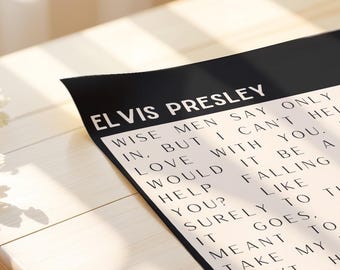 Elvis Presley 'Can't Help Falling In Love' Lyrics Print (Digital Download) Wedding Song Poster, Instant Romantic Anniversary Gift For Her