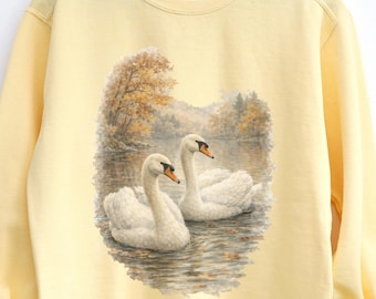 Bluza z parą łabędzi - Vintage Lake Wildlife - Białe ptaki, komfortowe kolory