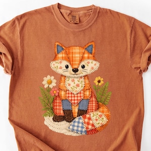 Fox Spring Faux Patchwork T-shirt - Woodland Sydd Critter - Komfortfärger