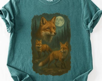 Red Fox 90s T-Shirt - Vintage Wildlife Comfort Colors Tee - Guardians of the Twilight Pines