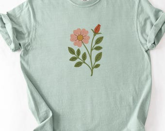 Wild Rose Retro T-Shirt - Cottagecore Floral Comfort Colors Tee