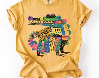 Colorful Crocodile Comfort Colors T-Shirt: 80s Pop Art Alligator Graphic Tee