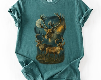 Reindeer Comfort Colors Tshirt - Caribou 90s T-Shirt - Moonlit Wildlife Gift Shirt